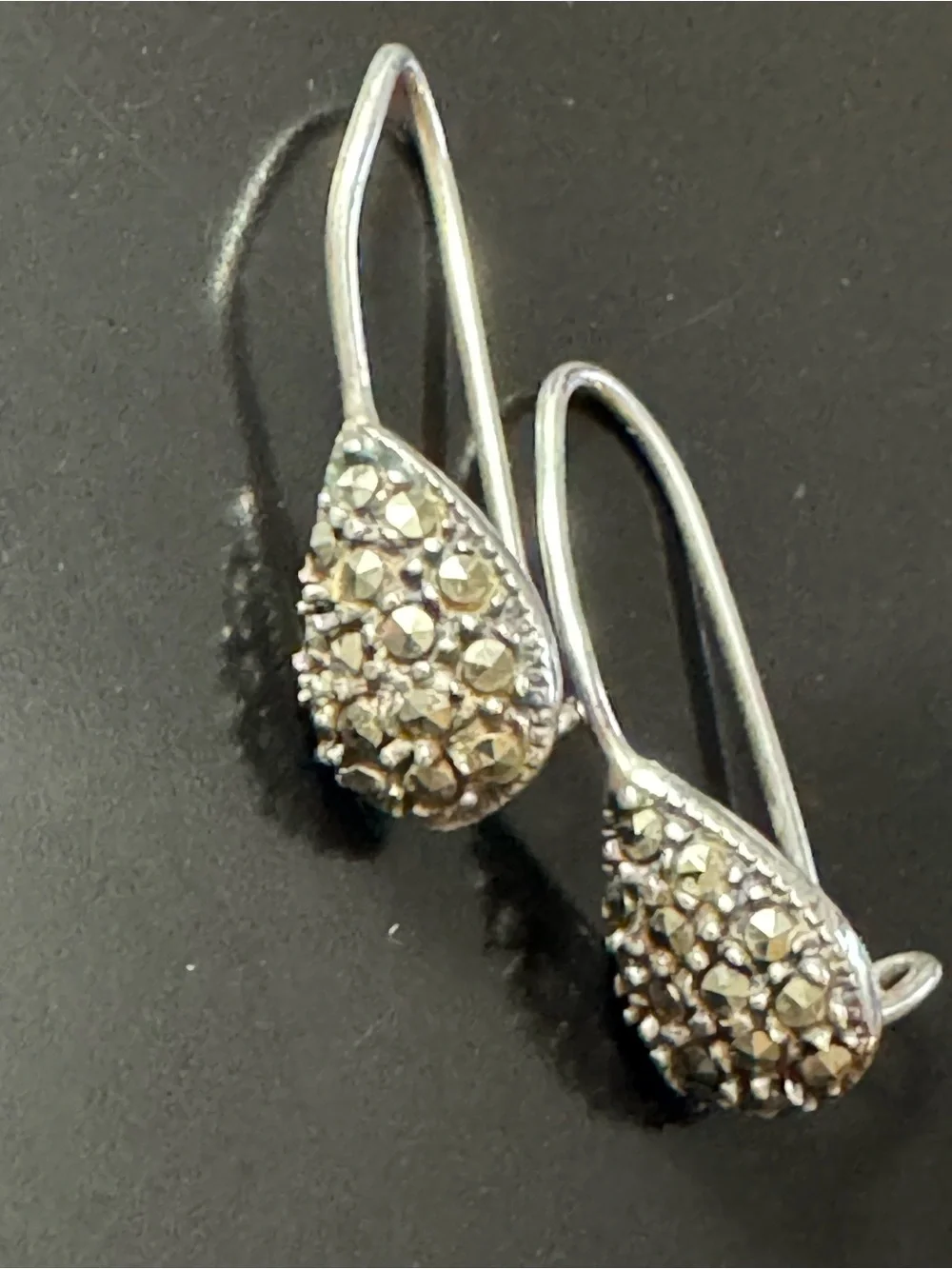 Sterling Silver Teardrop Marcasite Hook Earrings